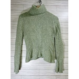 L.L.Bean Women's Chunky Wool Blend Turtleneck Pullover Sweater Size Medium Green